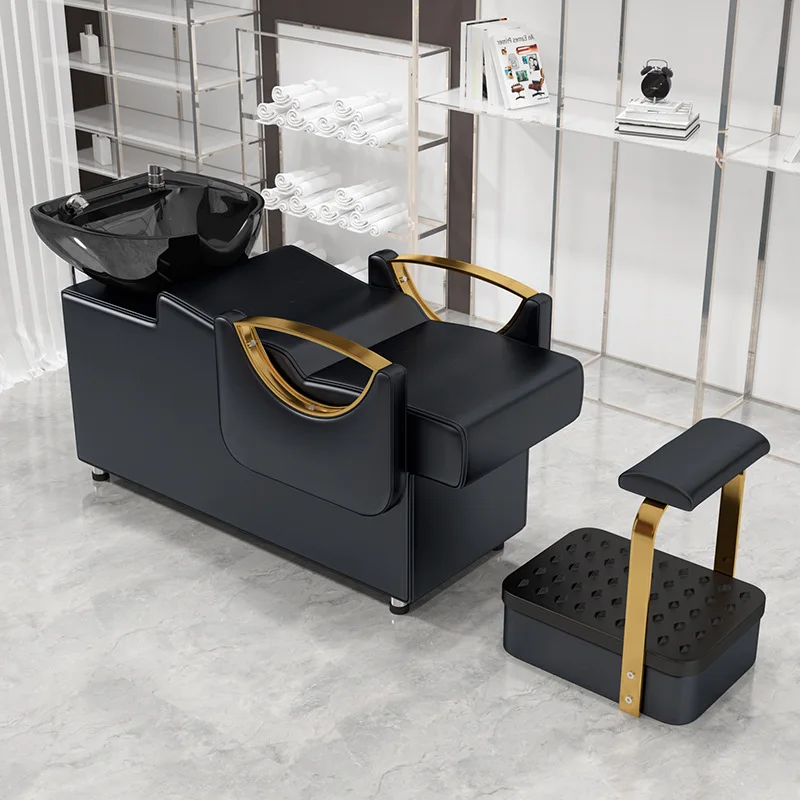 Hot Sale Portable Barbershop Hairdressing Hair Washing Gold Bed Modern Salon Sink Shampoo Chair for Barbers
