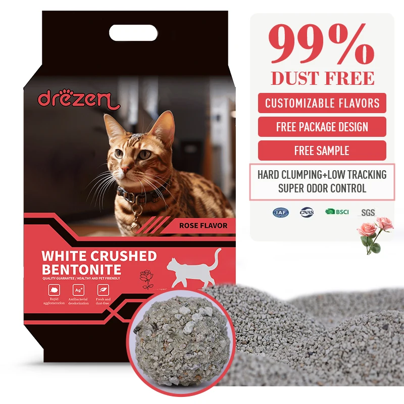 White Sand Bentonite Cats Crushed Low-Dust Long-Lasting Odor Control Light Hypoallergenic Natural Ingredients Flushable Toilets