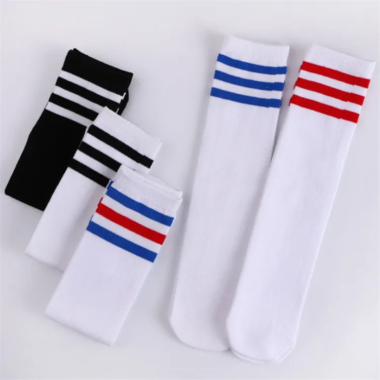 Kids Boy Girl Students Sports Knee High  School Uniform  Striped White School Socks