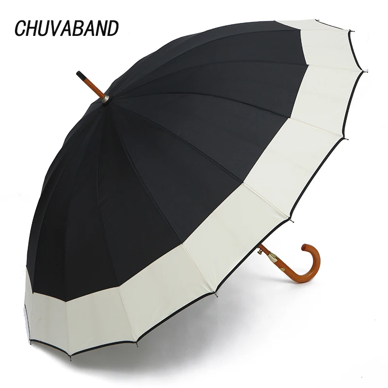 CHUVABAND New Wooden Handle Umbrella Strong Windproof Big Golf Rain Umbrellas Men Gifts Black Large Long Umbrella