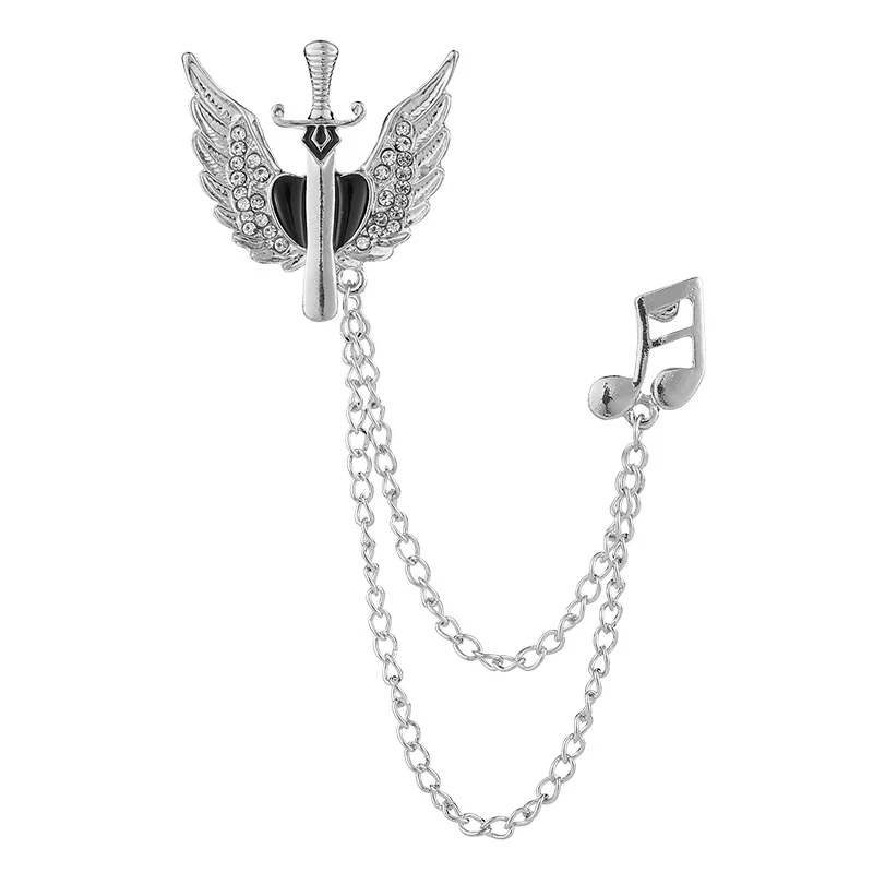 Fashion Zircon Angel Wings Crossing Alloy Brooch Pin for Man Ornaments Decoration