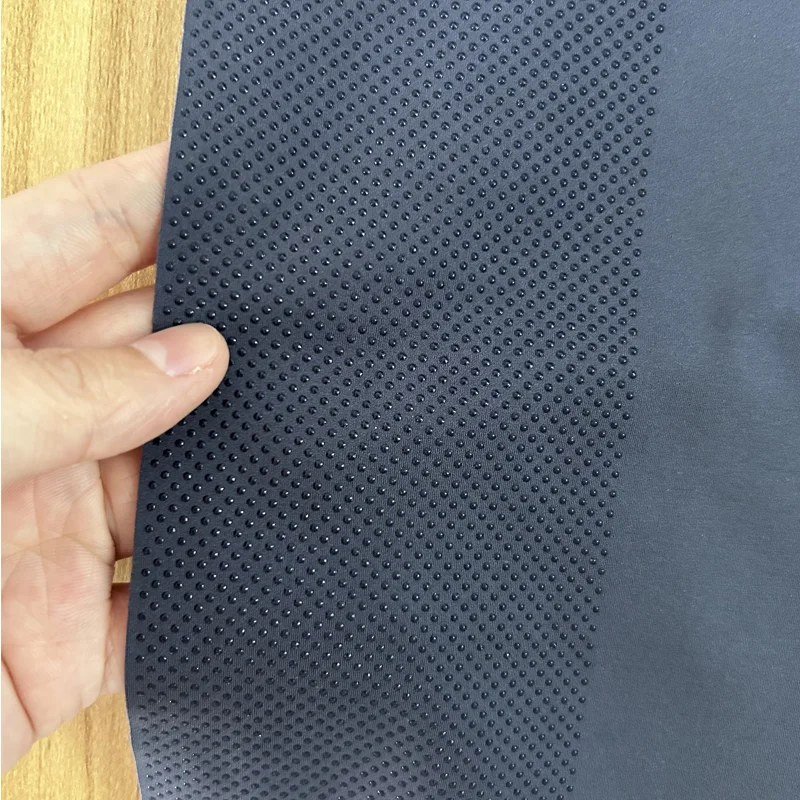 Custom logo gripper silicone coated spandex fabric warp knitting polyester non slip pattern print fabric