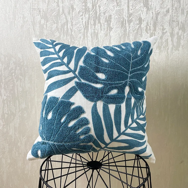 Innermor 100% cotton newest Canvas embroidery modern living room Black and White Tropical Leaf full stitch design cushions