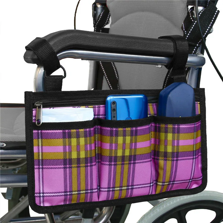 Custom 3 pocket walkers rollator hanging organizer zipper wheelchair side bag
