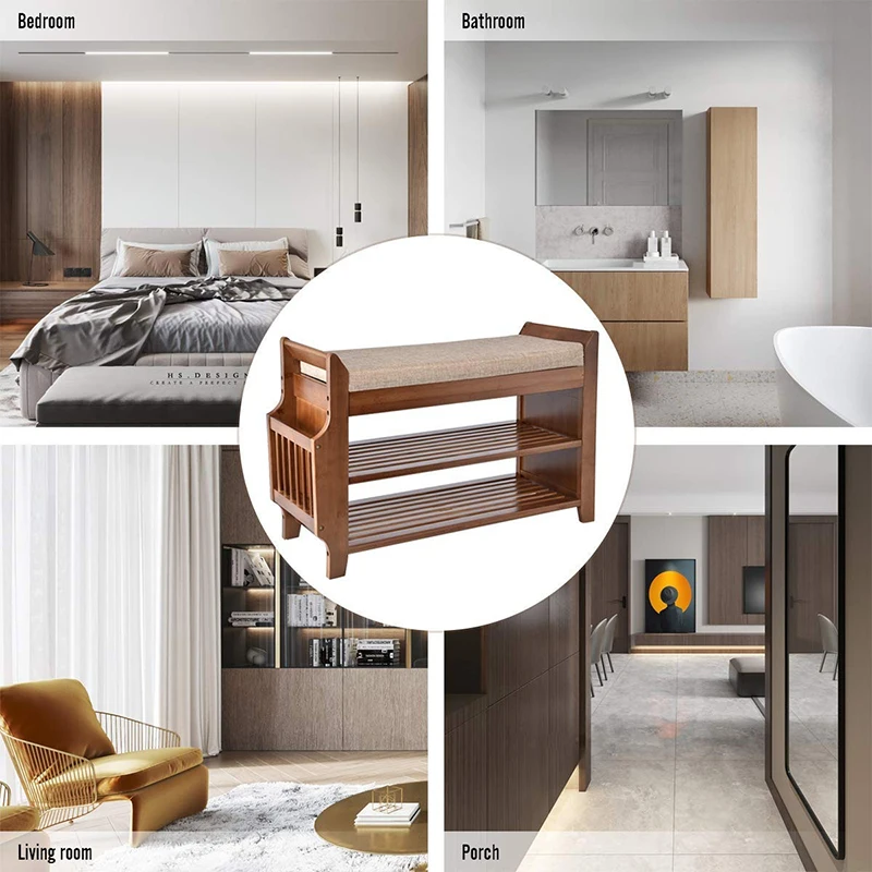 
3 Tier Multifunctional Bamboo Bathroom Bench Shower Seat Towel Spa Chair Bath Organizer Stool With Storage Shelf Shoe Rack Stand 