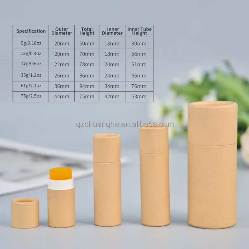 Wholesale black white kraft cardboard deodorant tubes cream container lip balm push up paper tube