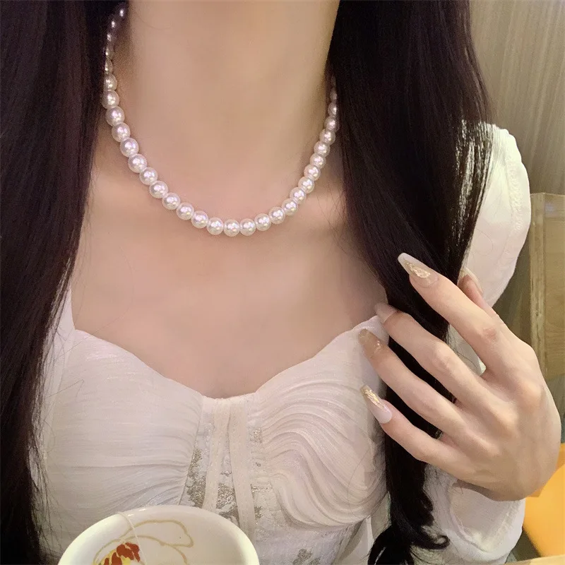Korea Vintage Light Luxury Jewelry Women Temperament High Grade Sense Vintage Collarbone Chain Choker Pearl Necklace Wholesale