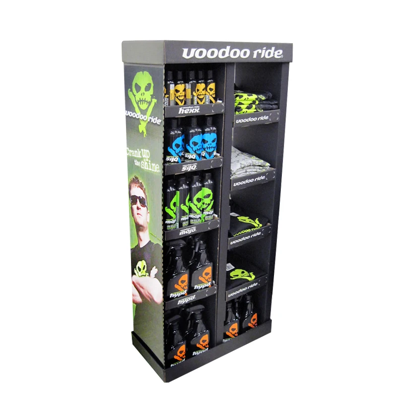 Custom advertising floor pop display stand corrugated cardboard batteries car mobile phone accessories display stand