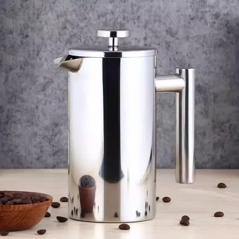 Travel Double Wall Portable Vacuum Insulated 1L Manual Stainless Steel Hand Press Coffee Pot Maker Prensa Francesa French Press