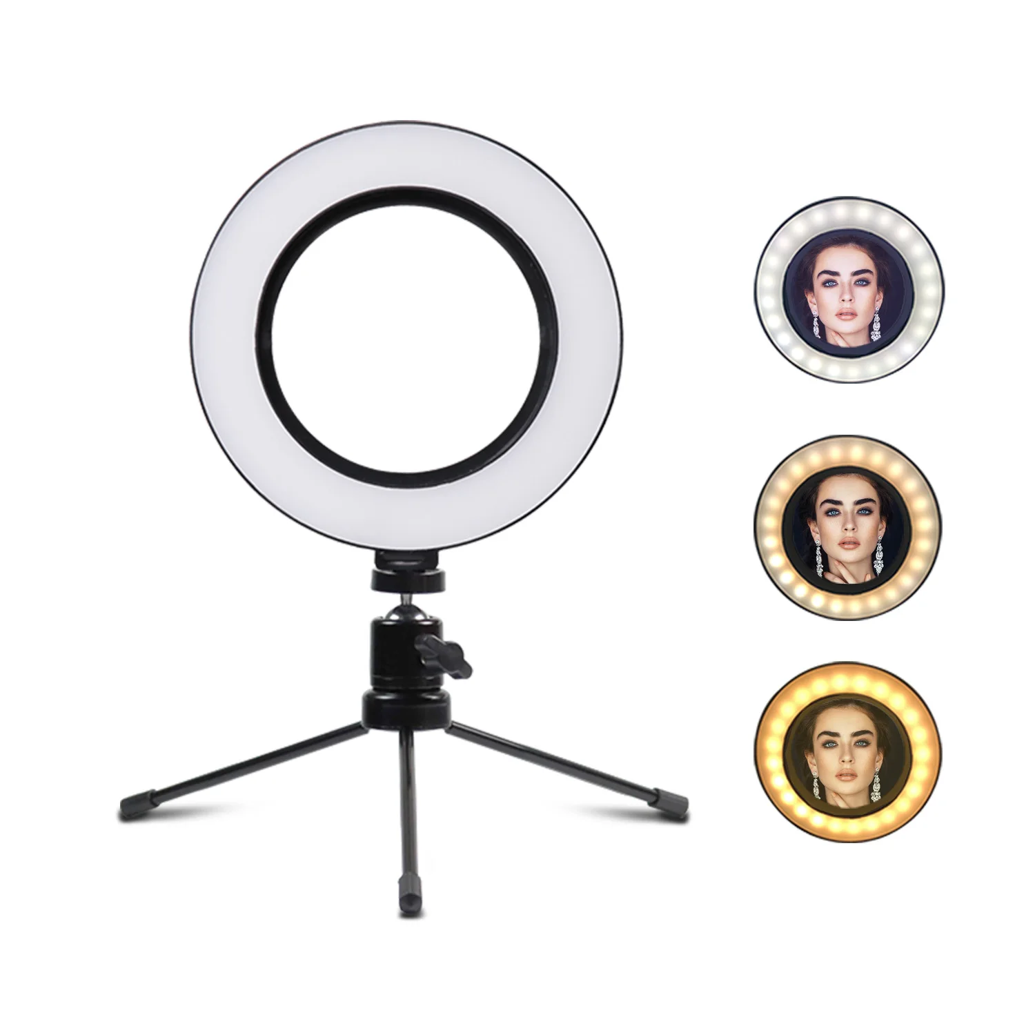 
Mini LED Ring Light 3 Color Modes & 10 Brightness Level Portable Video Light 16CM Annular Lamp for Youtube Photo Shooting Tripod 