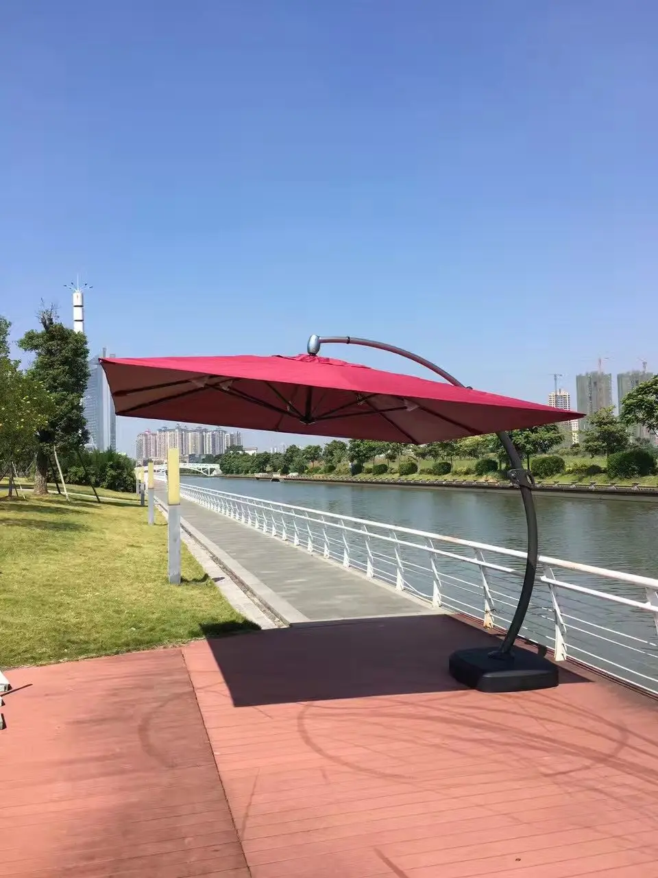 8ft Tarpaulin Beach Umbrella with Fringe Waterproof Wood Pole and Steel Frame Portable Table and Chairs Set for Garden