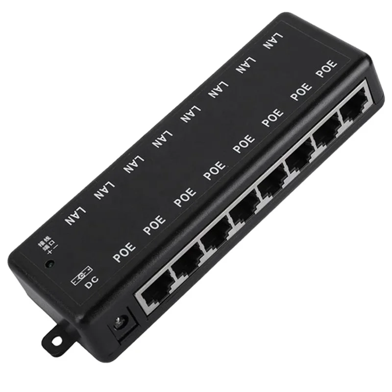8 Ports POE Injector Power Supply Module Box 12-48V Wireless AP Bridge 8 Interfaces Passive Adapter for POE Camera CCTV Network