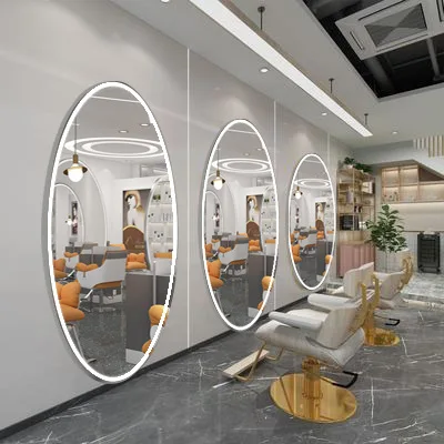 Factory wholesale wooden frame packaging salon furniture set Dressing mirror dresser Barber salon led mirror