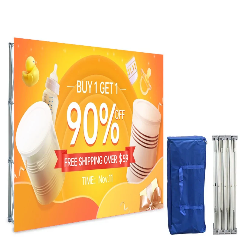 FEAMONT 10ft Portable Retractable Pop up Backdrop Display Stand Plastic Background for Activity Display Aluminium Flagpole