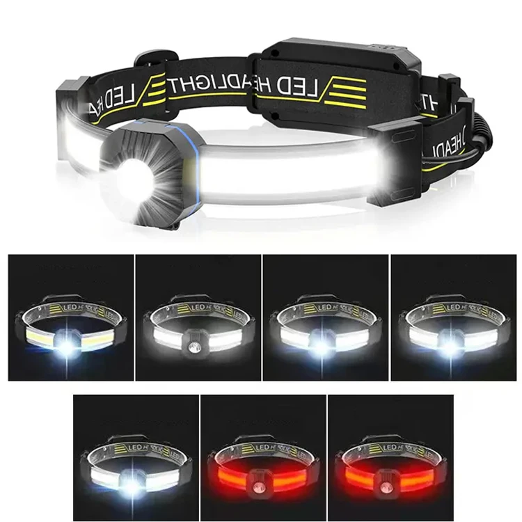 Hot Sale High Lumen Type c Charging LED COB Waterproof Headlamp Hiking Camping Working Repairing Head Torch