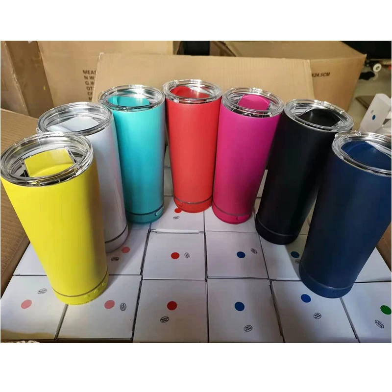 Company Christmas Promotion gift Portable Vacuum Tumbler Speaker Blue Tooth Travel Wireless BT 5.0   Music Cup Speaker with Lid