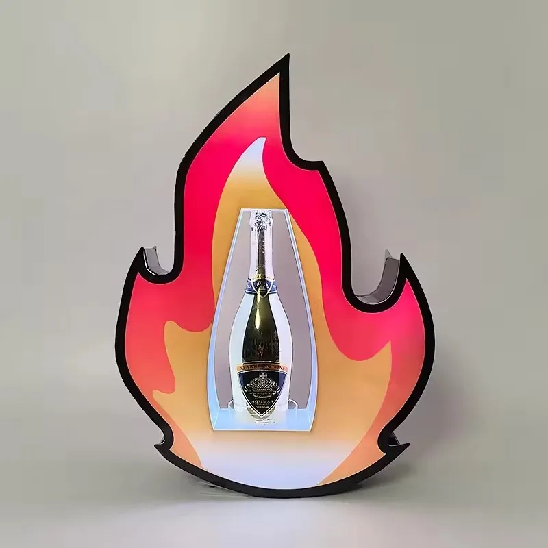 Acrylic Fire shape of Led Bottle Presenter Rechargeable Champagne Bottle Presenter Led Display Stand Vip Bottle Service