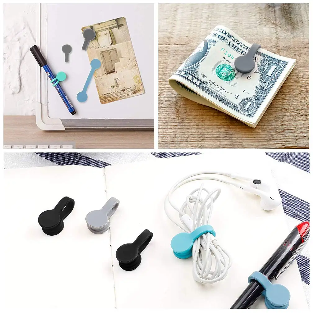 Customized Reusable Soft Silicone Strong Magnetic Cable Tie Reusable Table Lines Magnetic Storage Clip For Magnetic Organizer
