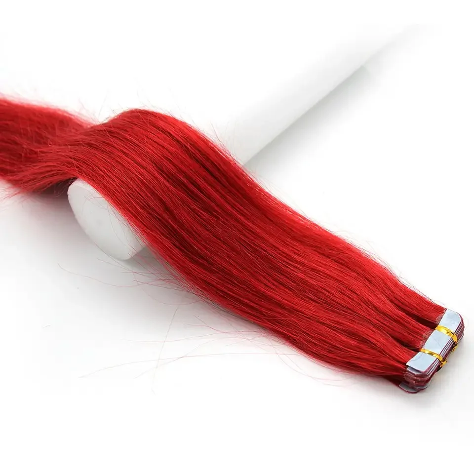 Factory Sale European Double Drawn Virgin Russian Human Hair Tape pink  Remy Tape In Hair Extension