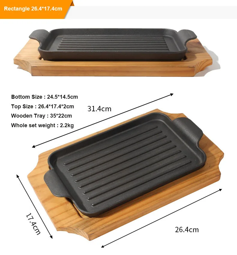 Pre-seasoned Serving Platter Frying Pan Skillet Cooking Steak Plate Grill Pan Sizzling Cast Iron Fajita Pan Plate