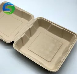 8*8 inch Green Olive 3 compartment divided food container lunch box  disposable biodegradable bagasse sugarcane container