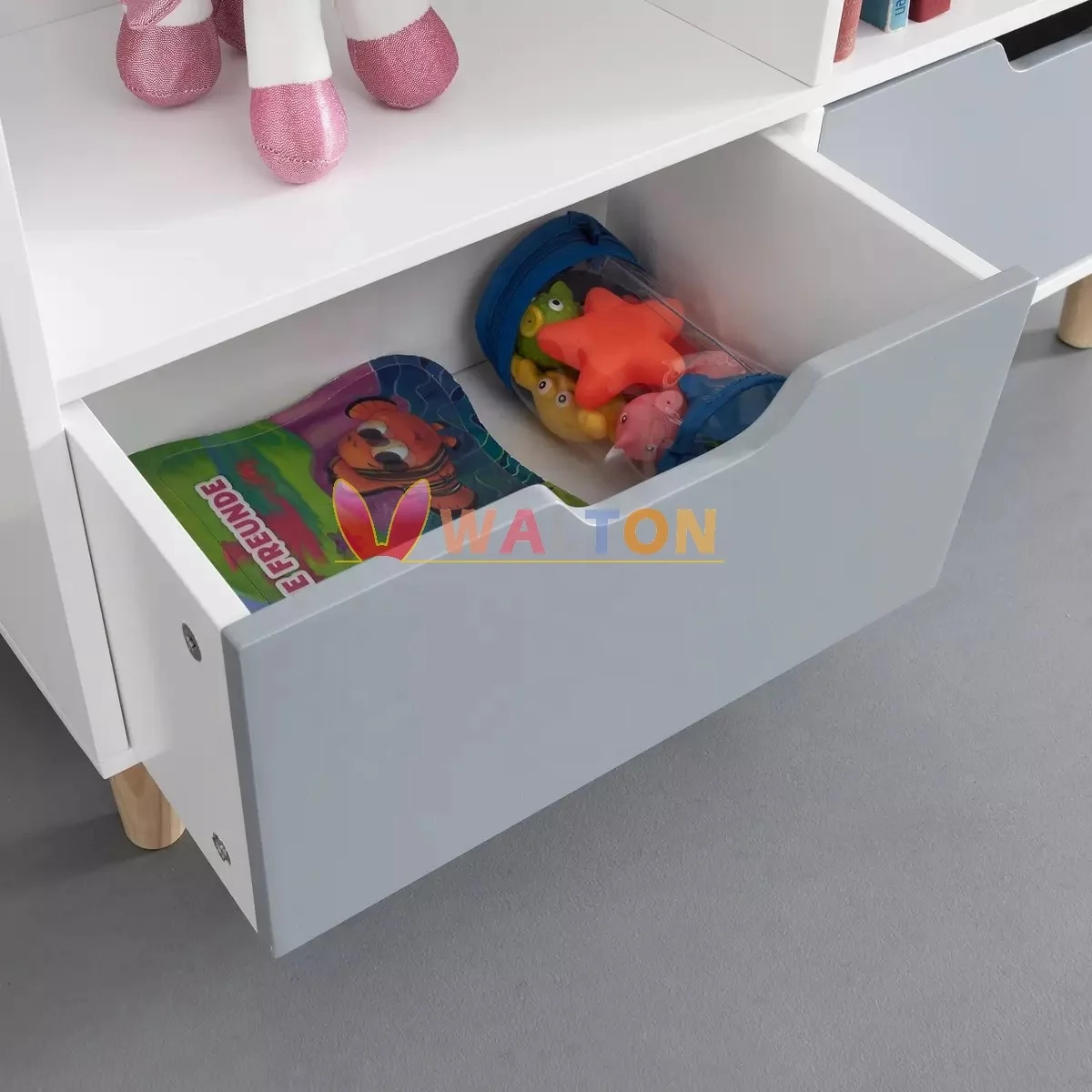 Kids Open Shelf Bookcase Floor Standing Bookcase Kids book organizer with 7 storage spaces and 2 drawers House Shaped Bookshelf