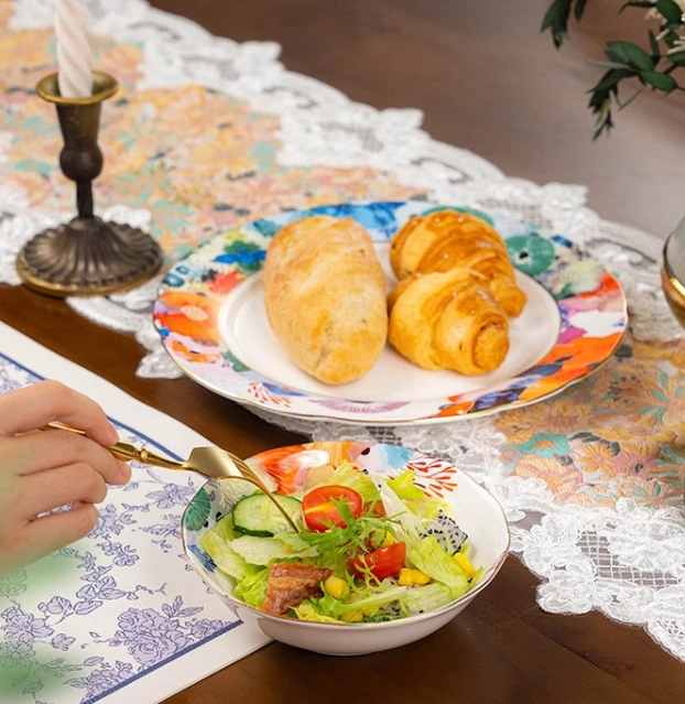 Colorful Underwater World High Bone Porcelain Tableware Set Art Light Luxury One Person Beef Plate Ceramic Bowl Plate