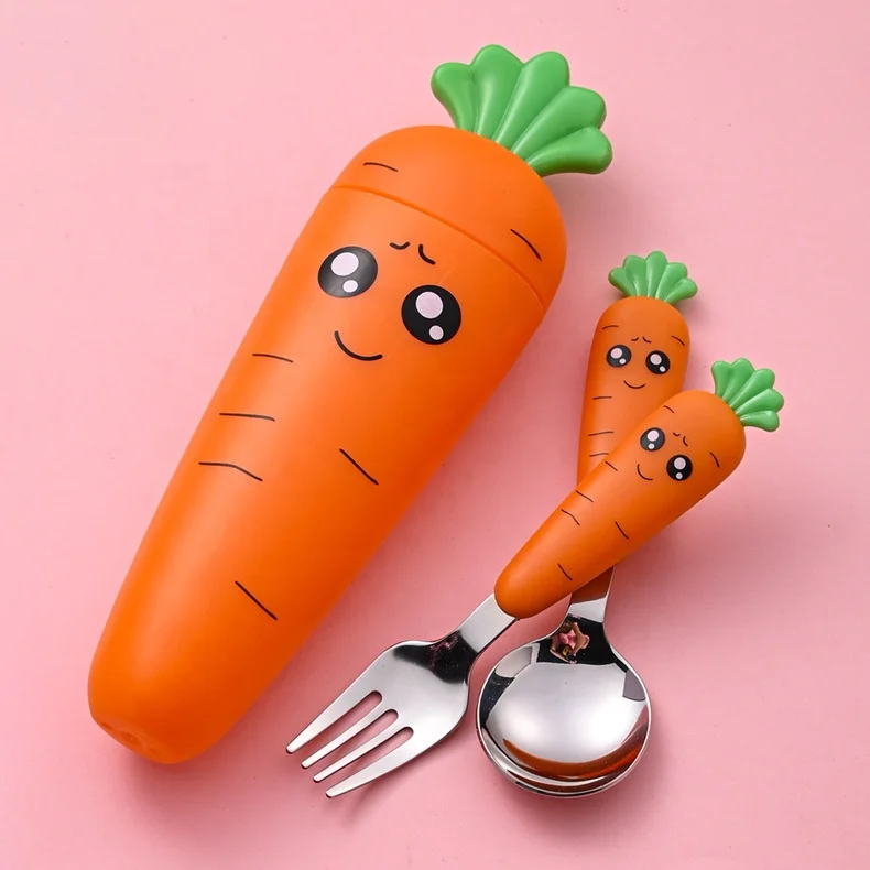 Food Grade PP Infant Feeding Tableware Cartoon Design Cutlery Stainless Steel Spoon And Fork Set