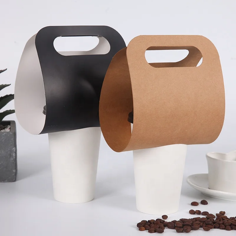 Customized take away  paper double cups carrier to go tea kraft packing disposable coffee paper cup holder