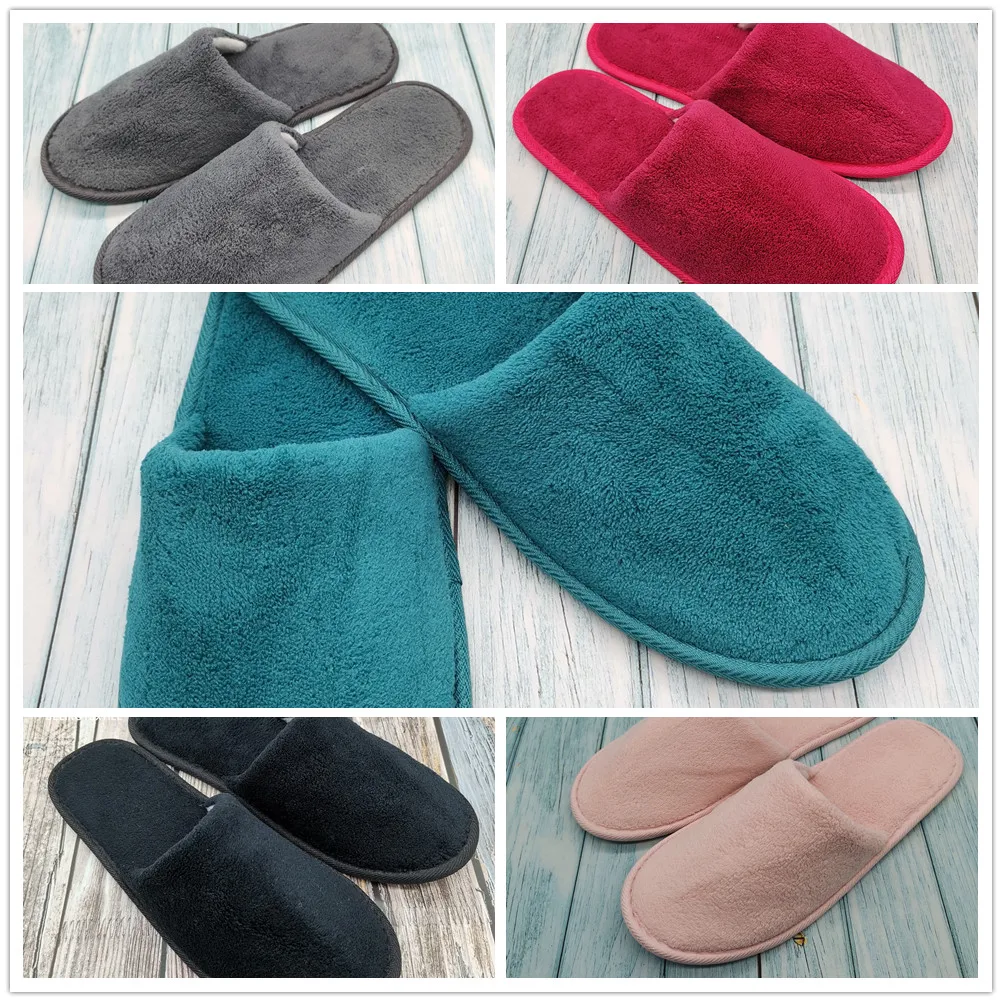 Hotel Slipper fleece closed toe washable customer logo manufacture