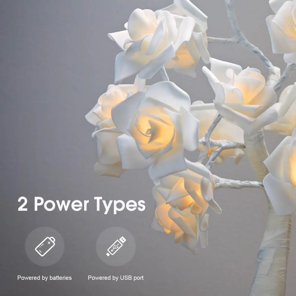 Table Lamp Rose Flower Desk Tree Lamp with 24 Warm White LED Lights for Wedding Christmas Living Room Bedroom Party