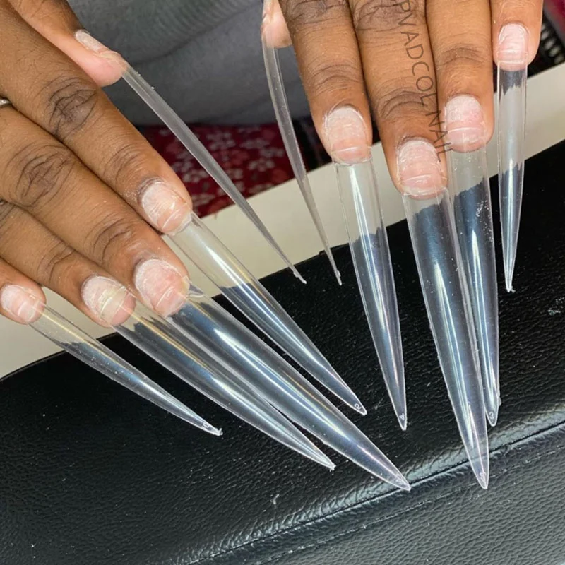 
12 Pcs Clear Natural XXXL Half Cover Nails long Square Nail Tips design Salon Super Long Stiletto Nail Tips 
