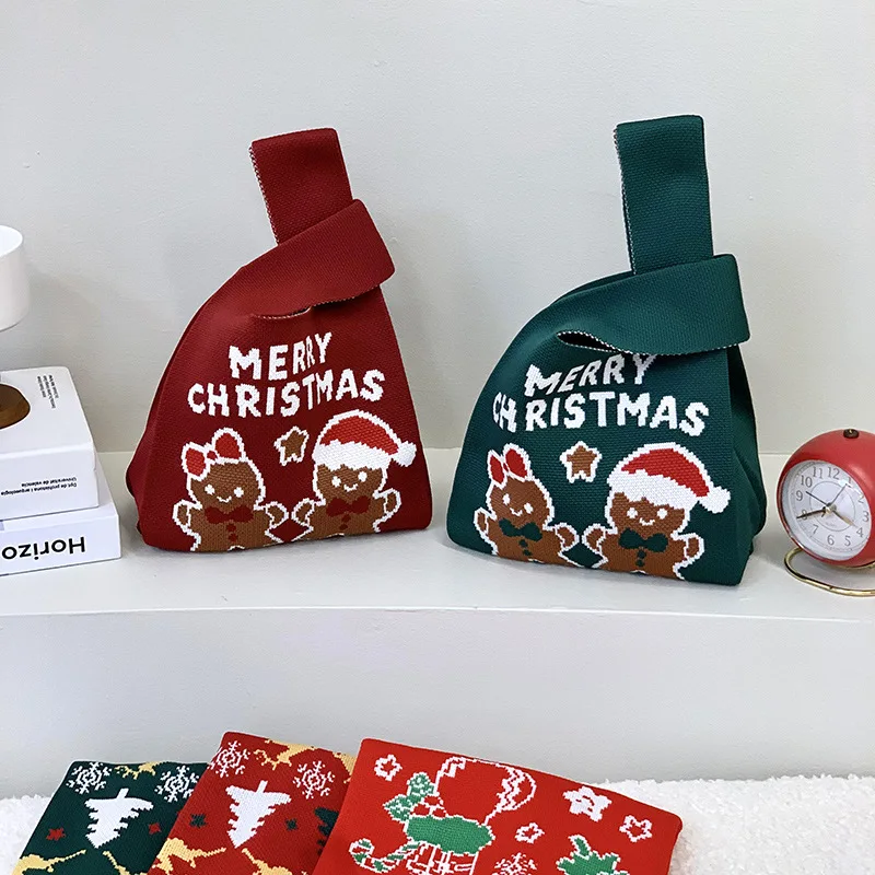 Factory Christmas Gift Bag Burst Mini Cartoon Knitted Storage Tote Bag Snack Fruit Shopping Bag