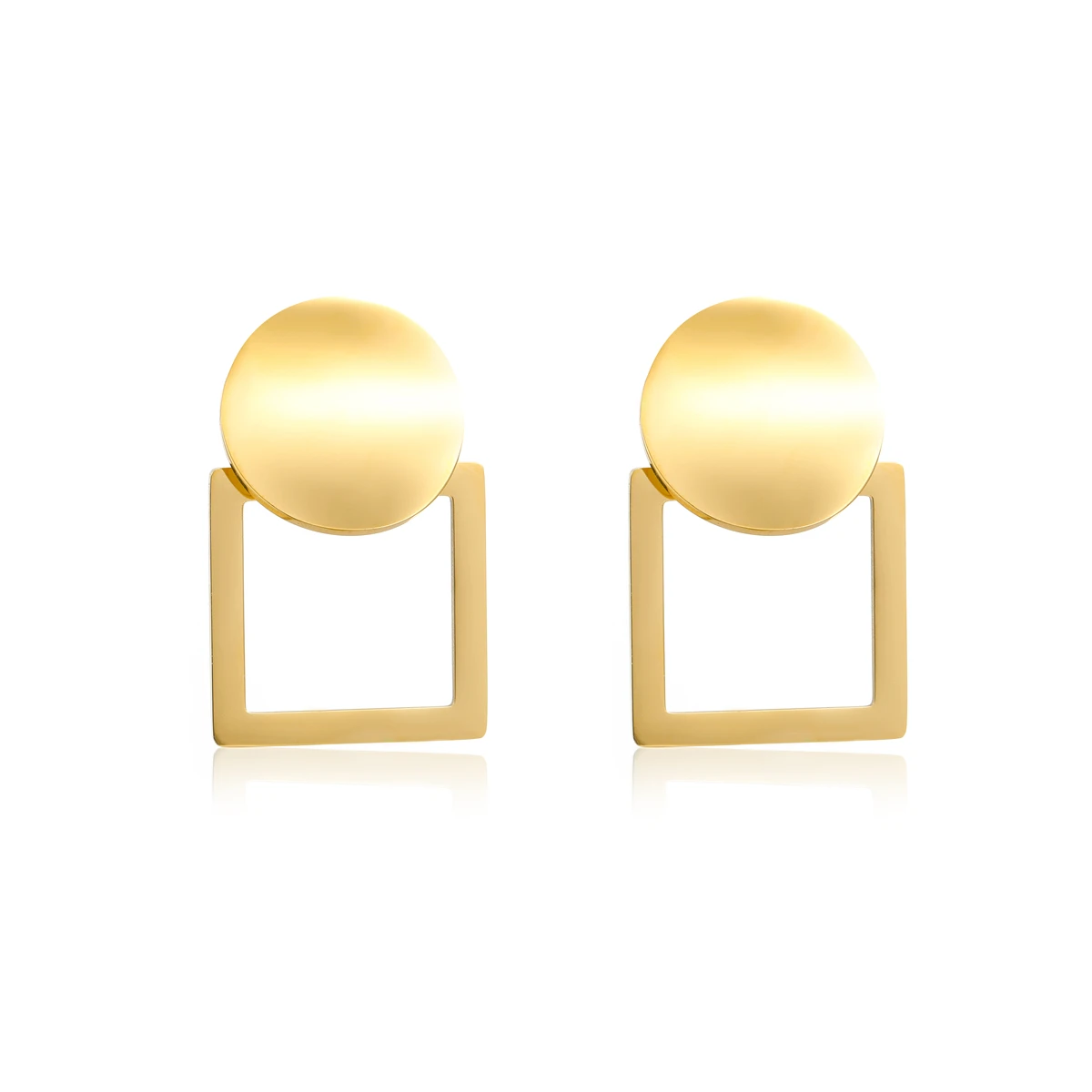Fashion PVD 18k Gold Geometric Earrings Stainless Steel Women Baguette Round Piece Stud Earrings