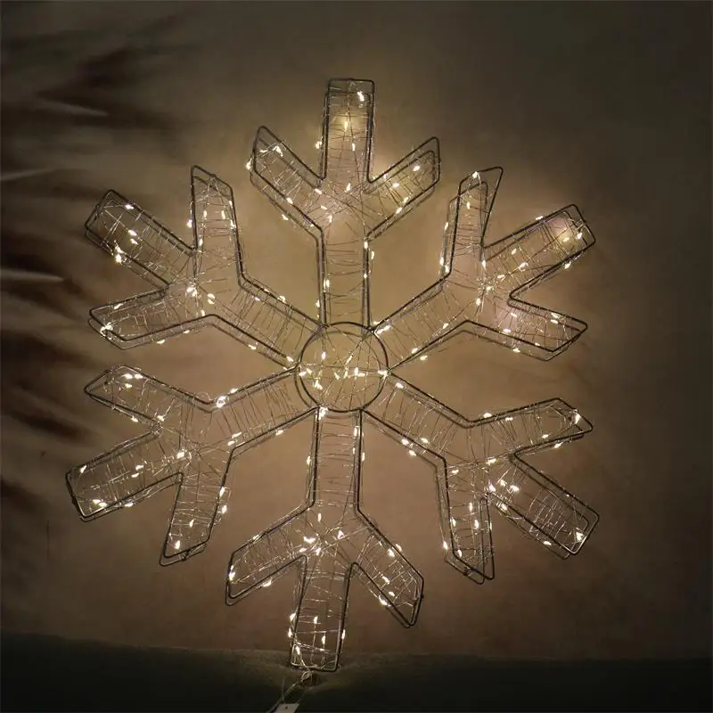 High Quality  3D Christmas Metal Snowflake Shape Copper wire Lights  Outdoor Waterproof  for Yard  Decoration
