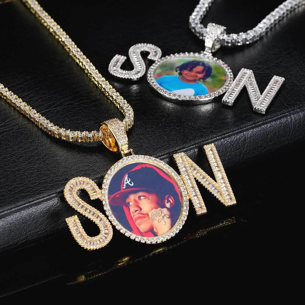 High Quality Hip hop Custom Full CZ 18k Gold plated Iced Out Magnet broken heart photo couple pendant necklace