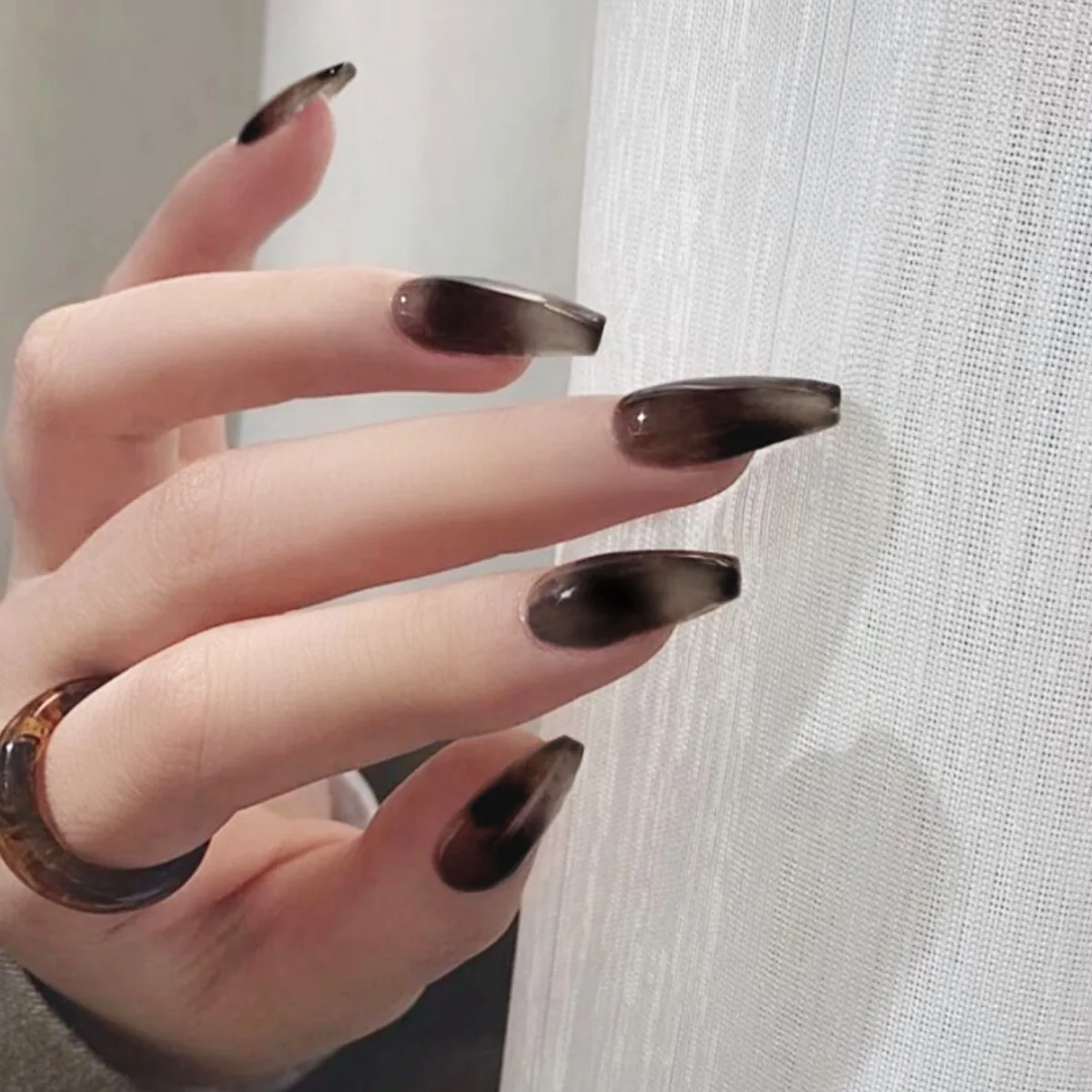 24 pieces/box French ballet actress coffin false nails  black tie-dye  wearable removable nails full coverage