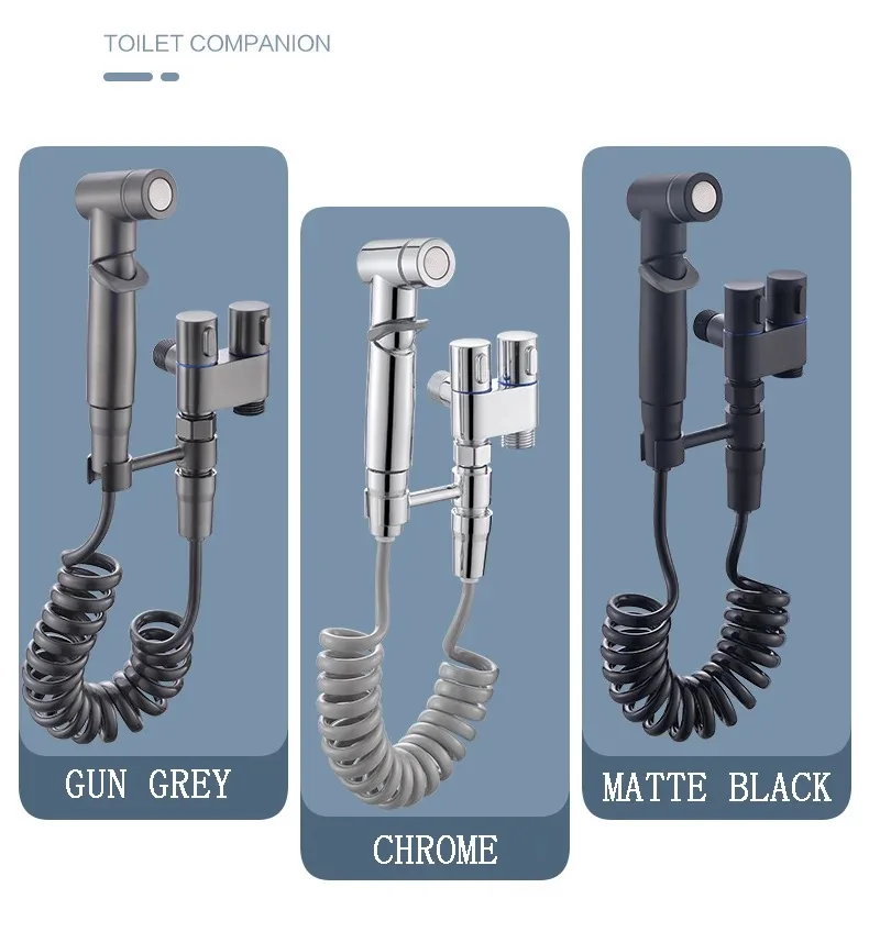 3-way angle valve toilet sprayer handheld showerheads portable shattaf bidet spray sprayer gun with brass black