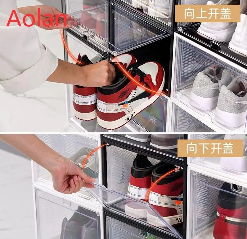 Plastic Sneaker Stackable Storage Transparent Boxes Drop Front Custom Acrylic Wholesale Magnetic Clear Shoe Box