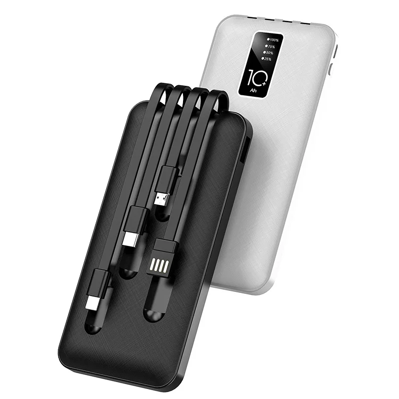 New Slim Company OEM Gifts Portable Charger Power Bank with Built-in Cables 10000mAh Battery Pack