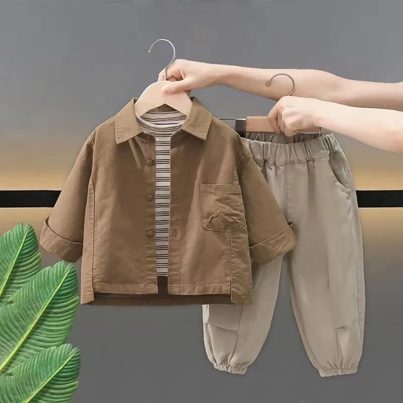 Wholesale Cotton Solid Baby Boy Clothes 3 Piece 1 To 6 Years Kids Clothing Toddler Shirts Boy Clothing Set