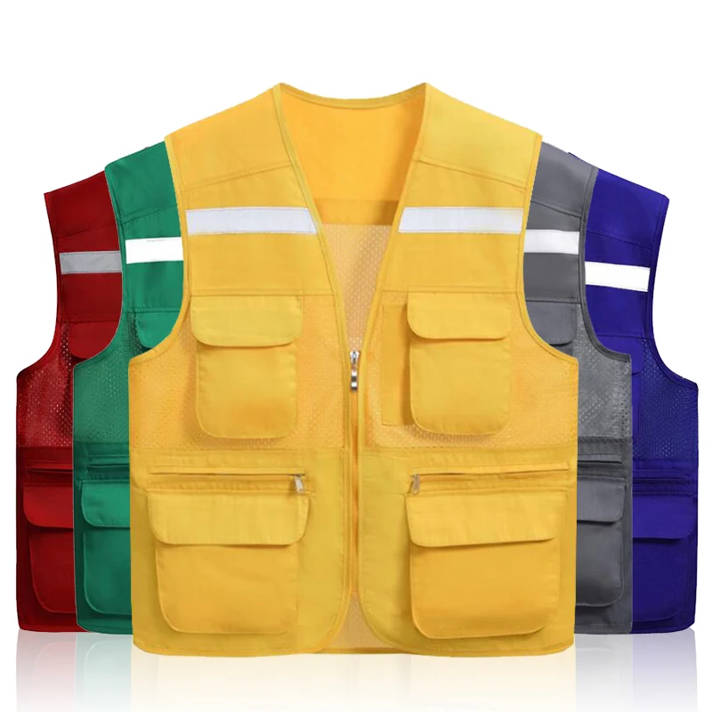 Customized printing logo photography vest Waistcoat for fishing reflective work wear multi pockets vest