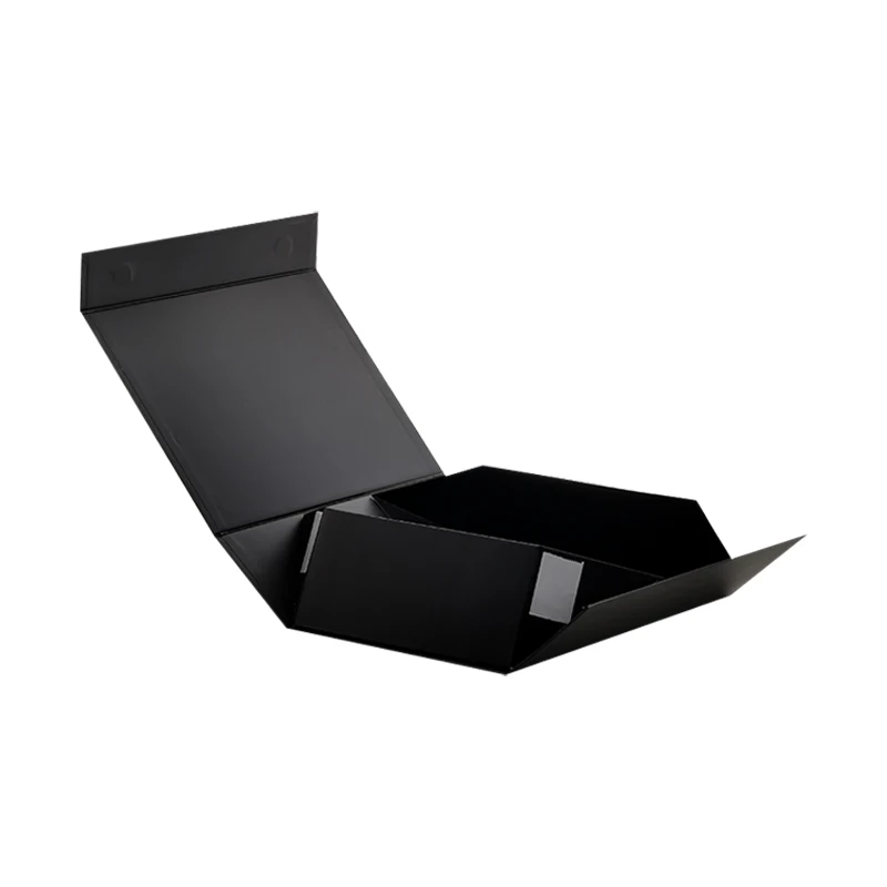 In stock low MOQ black color rigid flat magnetic folding gift box for gift pack