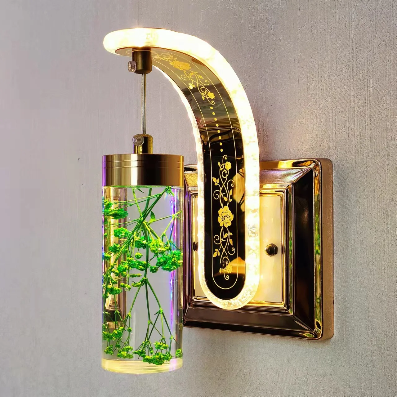 Factory Wholesale Hot Sale Dry Flower Acrylic Wall Bracket Lights Modern Small Light Led Bedroom Staircase Lamp