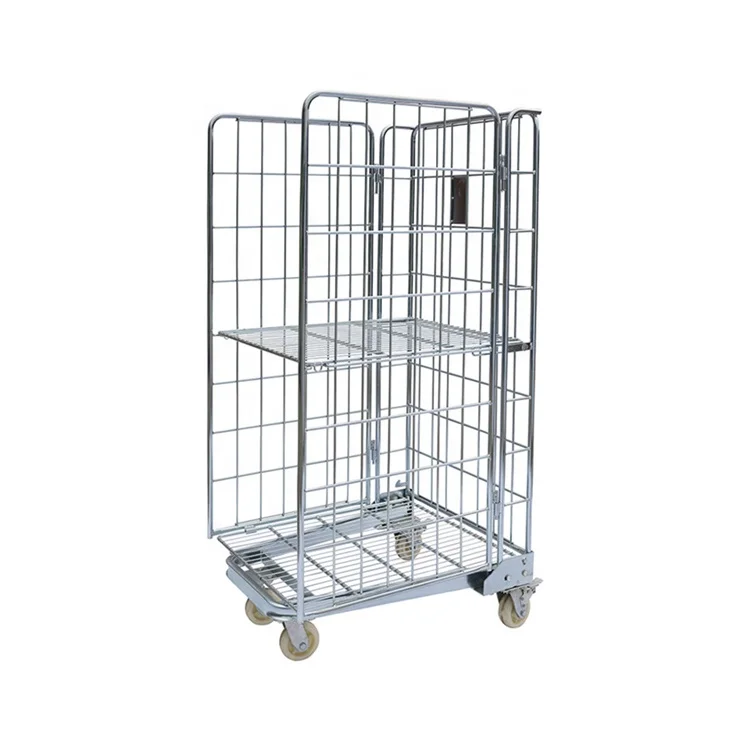 Custom Warehouse  Foldable  logistics Roll Container Storage Roll Cage Cart Trolley  A-shaped bottom frame logistic turnover car