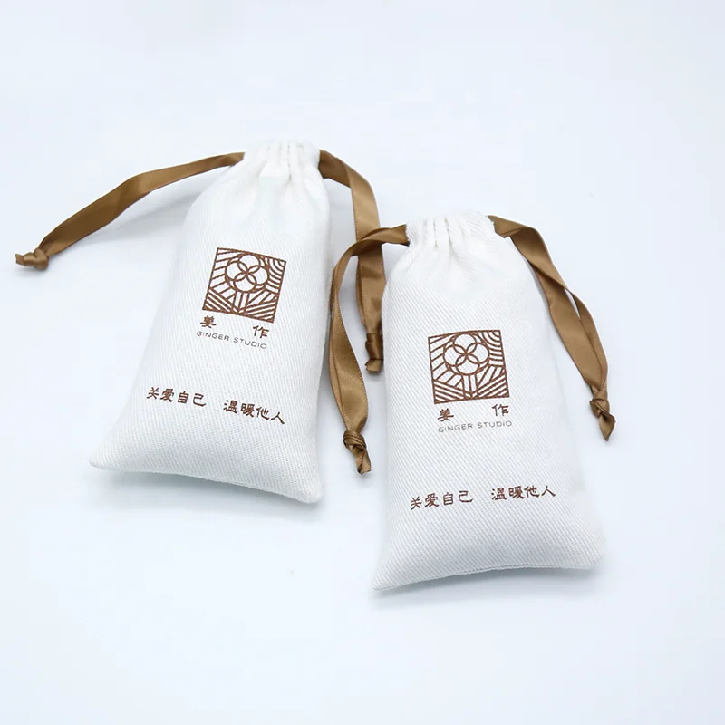 Promotional Recyclable Custom Logo Twill Cotton Pouch Fabric Pocket Jewelry Drawstring Cotton Twill Pouch