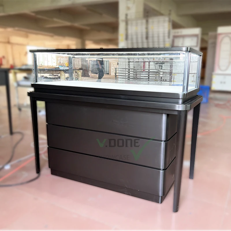 Simple Black Diamond Jewelry Watch Display Cabinet Metal Jewelry Display Counter Tempered Glass Jewellery Showroom Display Table