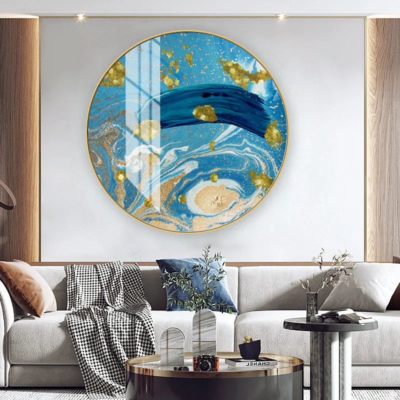 Abstract Art Deco Customized Ocean Beautiful Scenery Acrylic Round Crystal Porcelain Painting