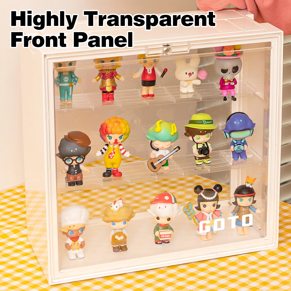 GOTO  Clear Assemble Display Box, Doll Display Storage Case, Stackable Show Case for Pop Mart, Lego, Collectibles, Toys
