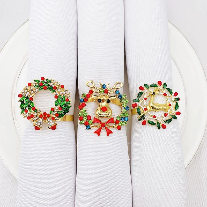Metal Christmas Tree Napkin Buckle Bow Flower Wreath Mouth Ring Wedding Hotel Table Supplies Circle Decoration